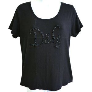 Dolce & Gabbana Designer Black Lux Beaded Large Front Logo Back Macrame Yoke M